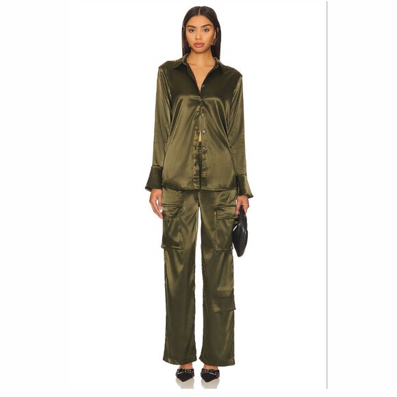 Remi x Resolve Women's Serena Button Up Blouse Size XS Dark Green - Picture 12 of 12